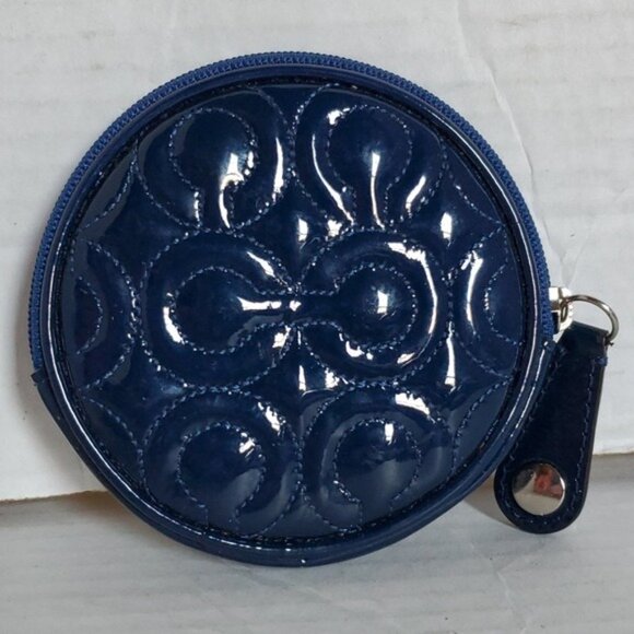 Coach Navy Leather Pouch Coin Wallet Change Purse Accessory Case BAG WOMEN'S - Picture 11 of 16